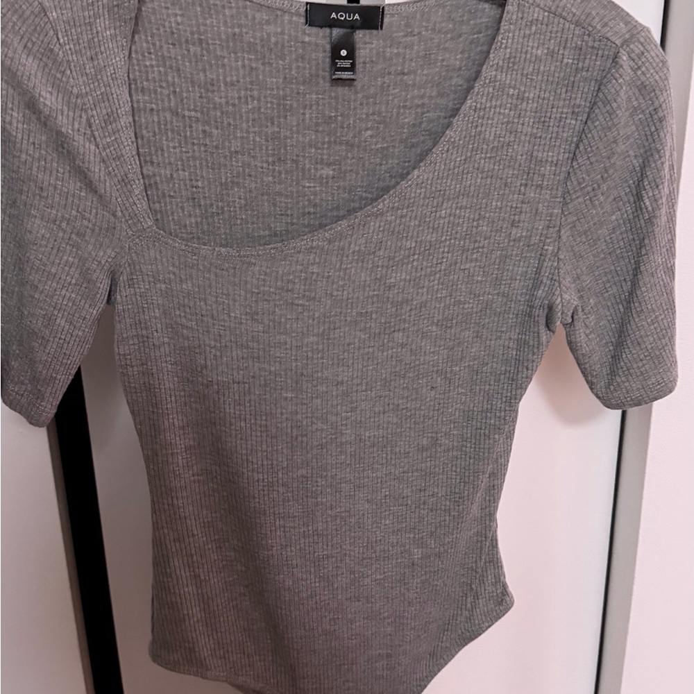 Aqua Charcoal Ribbed Short Sleeve Bodysuit